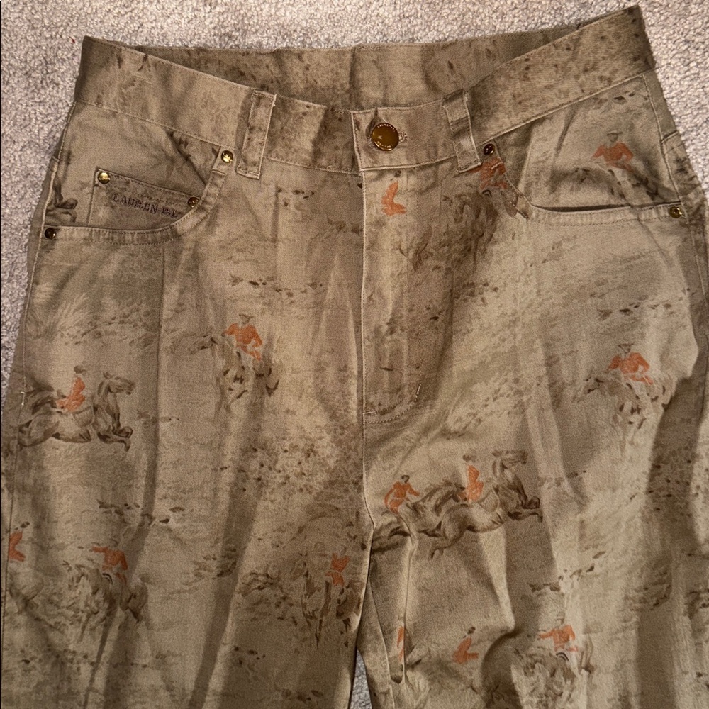 Vintage Lauren Ralph Lauren Pants Womens 4 Tan Equestrian Polo Club Oxford Print - Picture 3 of 10